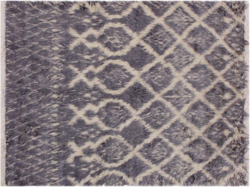 handmade Modern Moroccan Gray Ivory Hand Knotted RECTANGLE 100% WOOL area rug 5x7